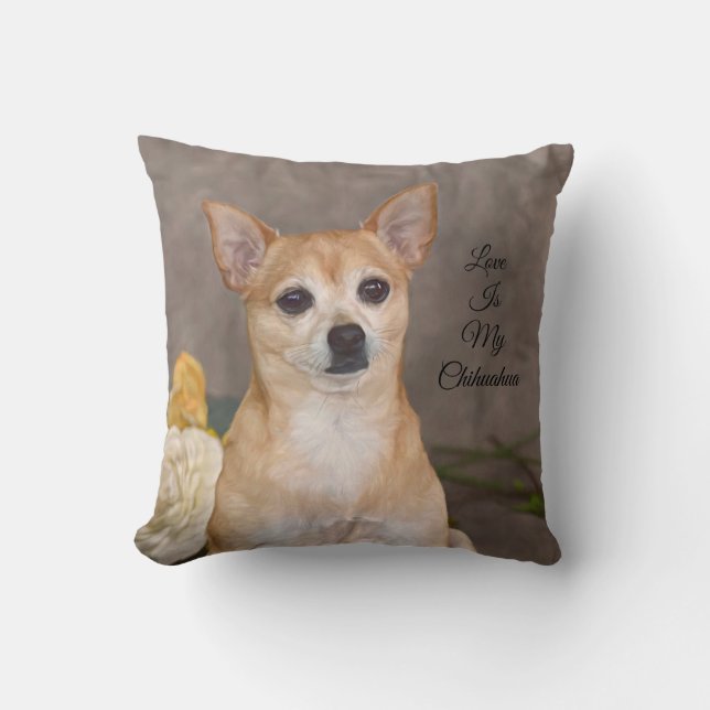 Coussin Cute Chihuahua Portrait de Chien Floral Artisanat (Recto)