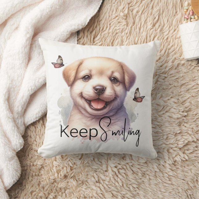 Coussin Cute Chiot Garder Le Sourire Personnalisé (Couverture)