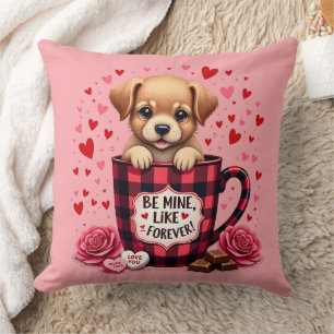 Coussin Cute Chiot Valentine Buffalo Plaid esthétique