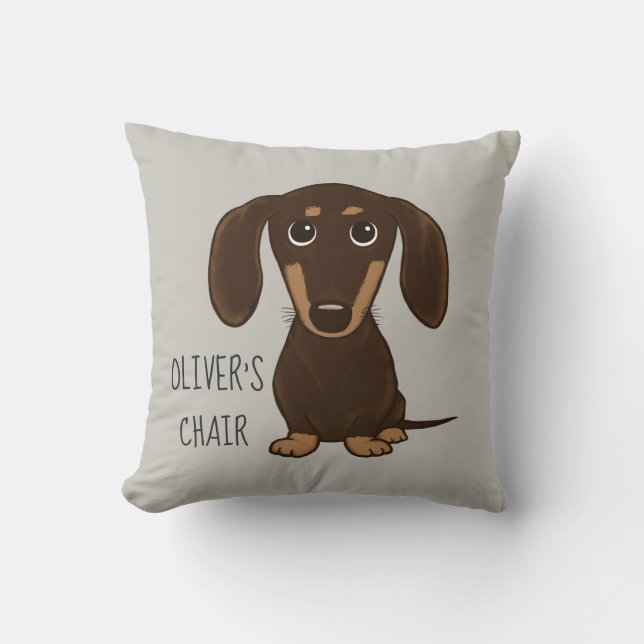 Coussin Cute Chocolat Longhaïd Dachshund Personnalisé (Recto)