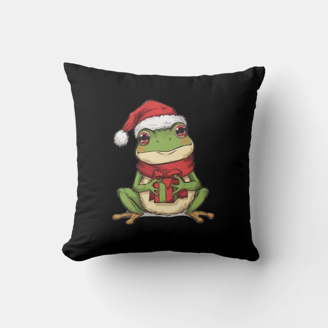 Coussin Cute Christmas Frog Sweater - Santa Frog Holding G (Recto)