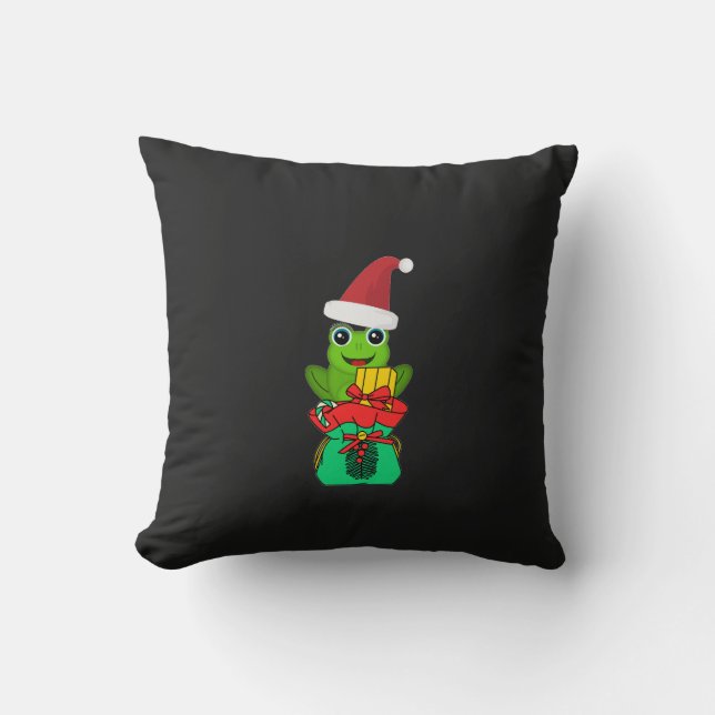 Coussin Cute Christmas Frog with Gifts _ Funny Holiday  (Recto)