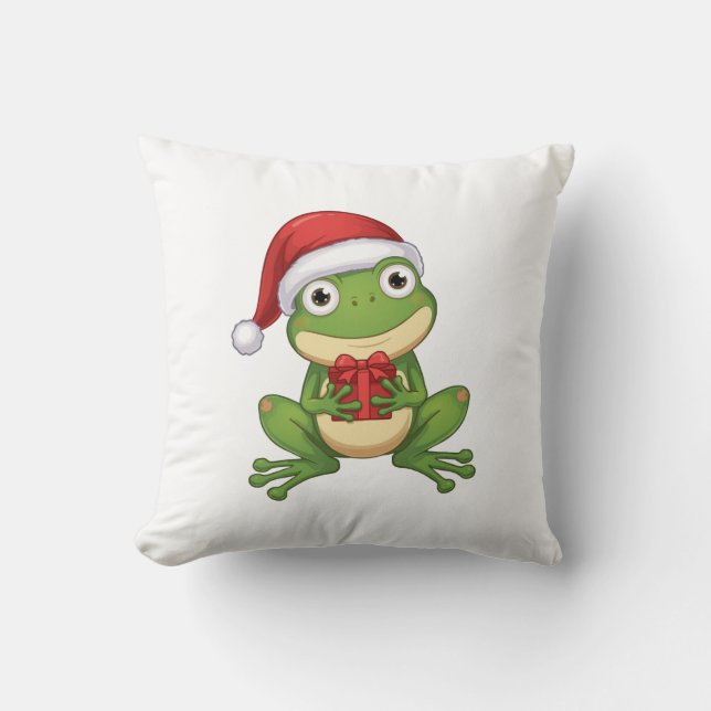 Coussin Cute Christmas Frog with Santa Hat and Gift |  Fun (Recto)