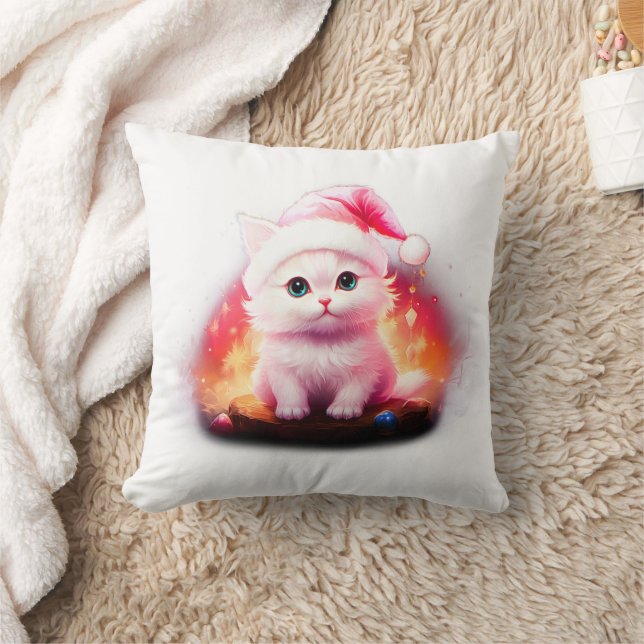 Coussin Cute Christmas Kitten in Santa Hat (Couverture)