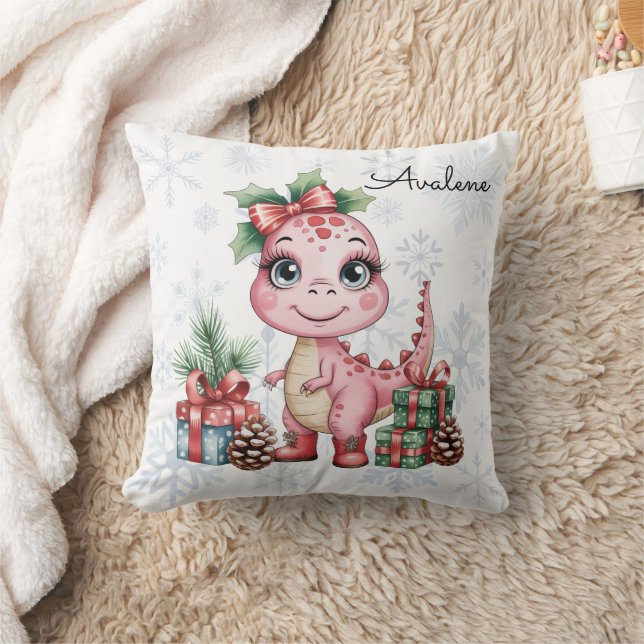 Coussin Cute Christmas Pink Dinosaur Baby Shower Gift (Couverture)