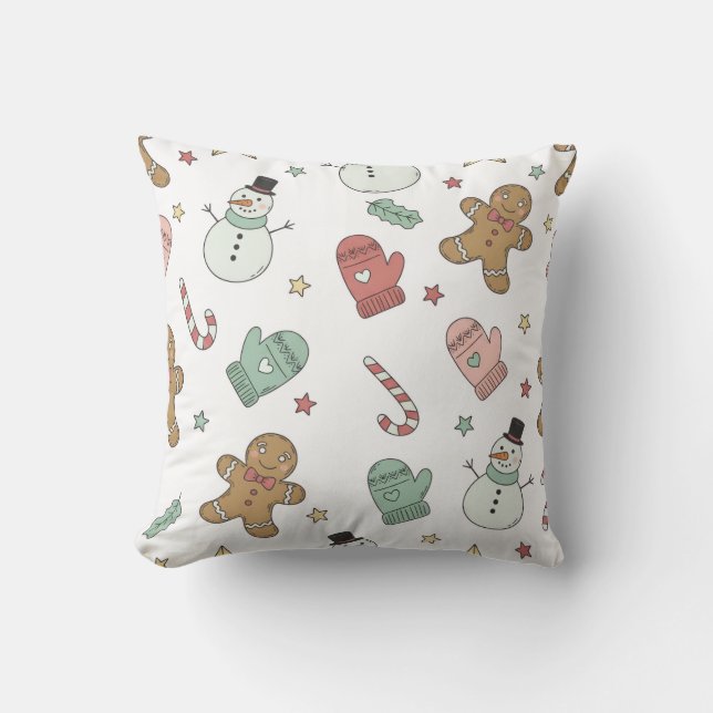Coussin Cute Christmas Seamless Pattern | Gingerbread, Sno (Recto)