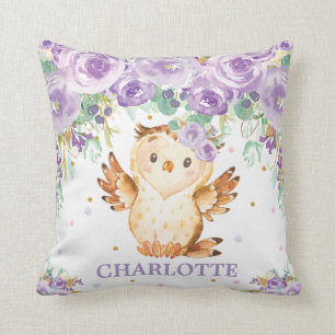 Coussin Cute Clever Chouette Purple Floral Girl Nursery