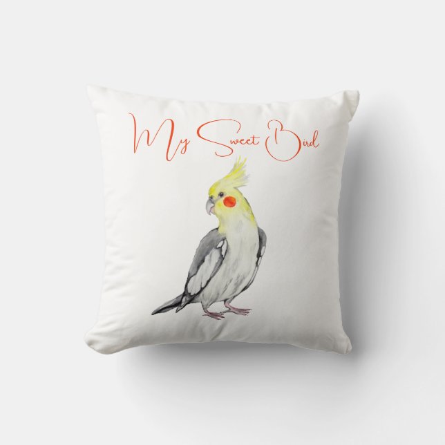 Coussin Cute Cockatiel Aquarelle Parrot. (Recto)