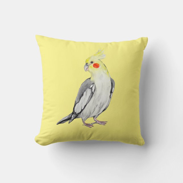 Coussin Cute Cockatiel Aquarelle Parrot. (Recto)
