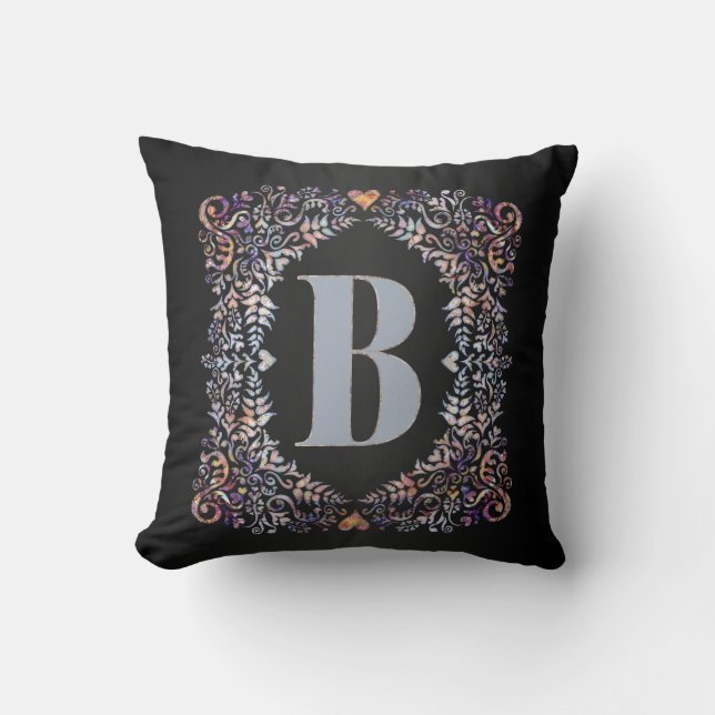 Coussin Cute Coeurs modernes et Lettre encadrée Florale B (Recto)