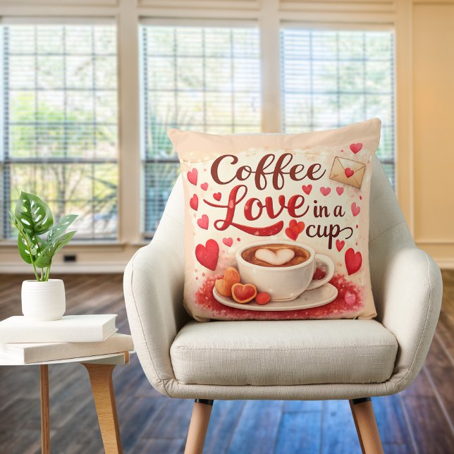 Coussin Cute Coffee Love in a Cup Valentine Quote Pink (Créateur téléchargé)
