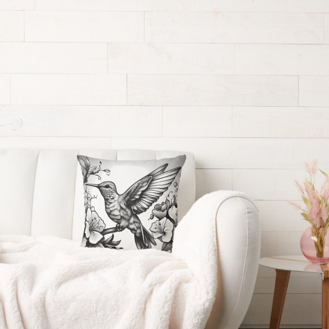 Coussin Cute colibri noir et blanc Designer Cushion (Canapé)