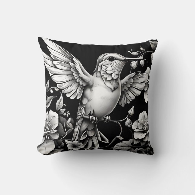 Coussin Cute colibri noir et blanc Designer Cushion (Recto)