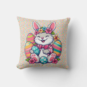 Coussin Cute, & coloré lapin hawaïen/tropical de Pâques