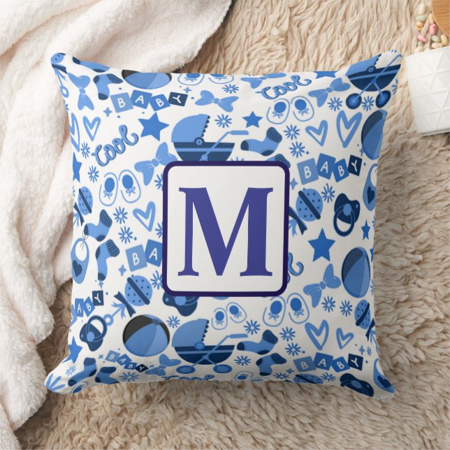 Coussin Cute cool bleu Bébé garçon Nursery personnalisée (Couverture)