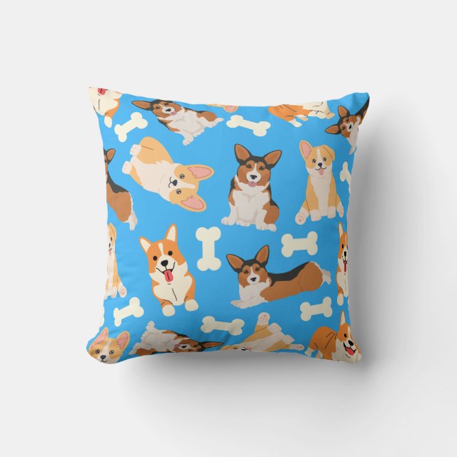 Coussin Cute Corgi Motif bleu (Recto)