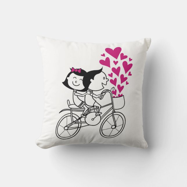 Coussin Cute Couple on Bicycle – Romantic Illustration Des (Recto)