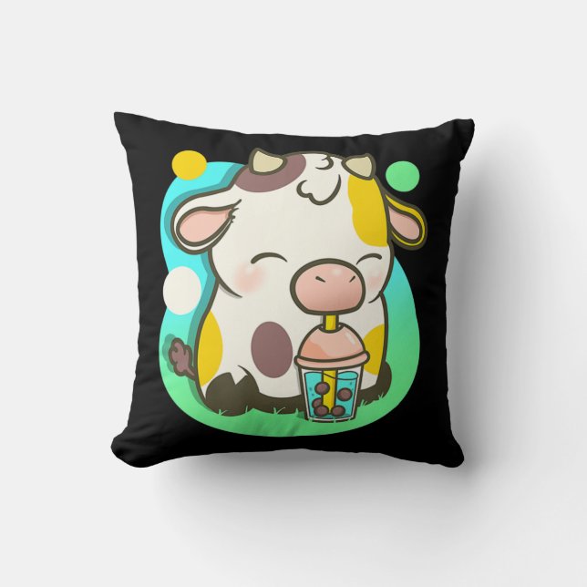 Coussin Cute Cow Boba Tea Buble Tea Anime Kawaii (Recto)