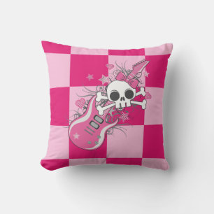 Coussin Cute crâne avec guitare rose