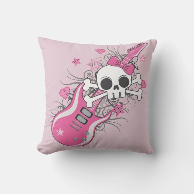 Coussin Cute crâne avec guitare rose (Recto)