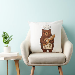 Coussin Cute Crayon Baker Bear avec T-Shirt de Chef au Pai