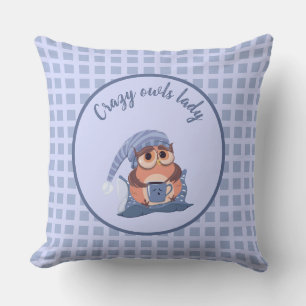 Coussin Cute Crazy Lady Blue Grey Baby Owl Casquette