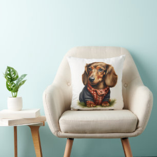 Coussin Cute Dachshund Red Long cheveux en pull :
