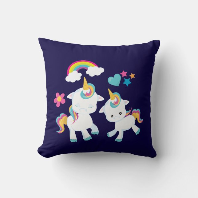 Coussin Cute Dancing Unicornes Magique Arc-en-ciel & Étoil (Recto)