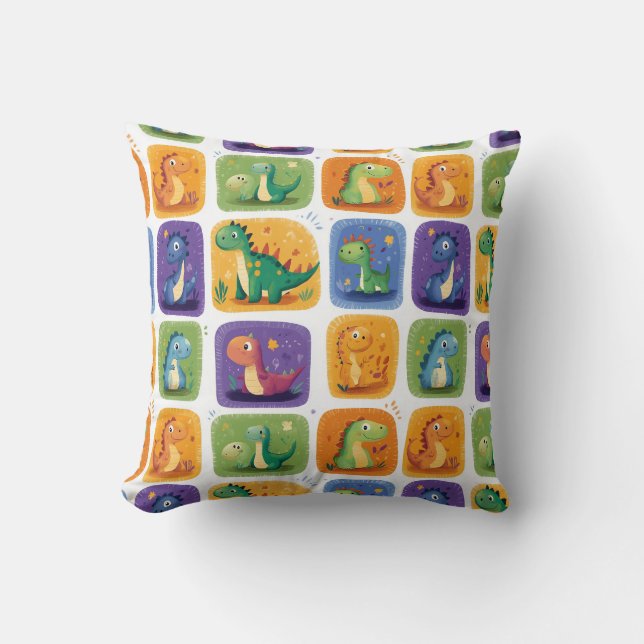 Coussin Cute Dinosaur Collage Motif - Dino amusant et joua (Recto)