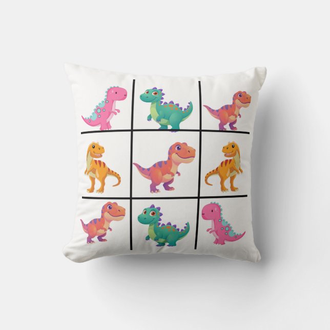Coussin Cute Dinosaur Grid Design with Nine Colorful Dino  (Recto)