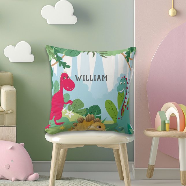 Coussin Cute Dinosaur Personalized Name Kids Room (Créateur téléchargé)