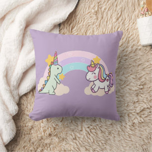 Coussin Cute Dinosaur Unicorn arc-en-ciel fête d'anniversa