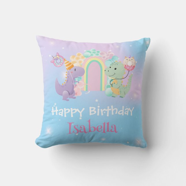 Coussin Cute Dinosaur Unicorn Rainbow ballon Anniversaire  (Recto)