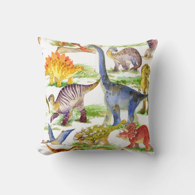 Coussin Cute Dinosaures Aquarelle Art sans fil (Recto)