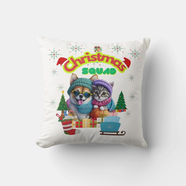 Coussin Cute dog and cat Christmas squad design  (Recto)