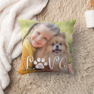 Coussin Cute Dog LOVE Empreinte de patte Photo personnalis