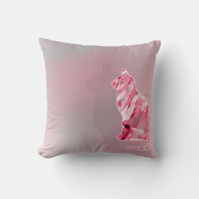 Coussin Cute drôle rose et gris chat paw (Recto)