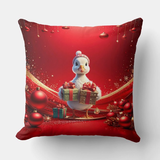 Coussin Cute Duck Christmas Holiday Throw Pillow (Recto)