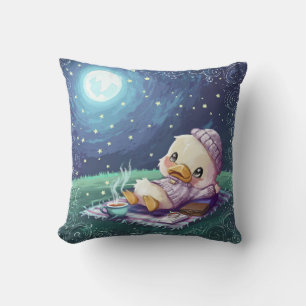 Coussin Cute Duck sur un pique-nique sous Moon Light