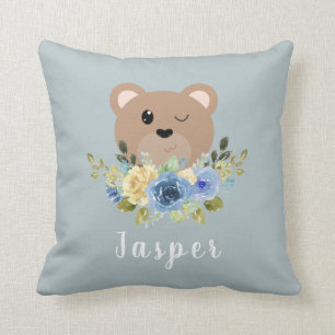 Coussin Cute Dusty Blue Teddy Nom de l'ours Enfants
