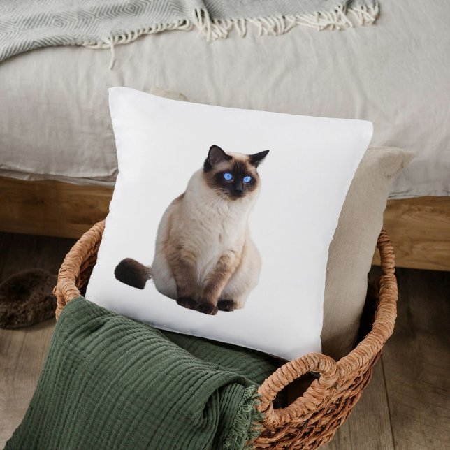 Coussin Cute Elegant Chat Siamois Décor Personnalisé Blanc (Créateur téléchargé)