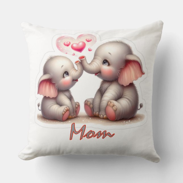 Coussin Cute Elephants Making Heart Bubbles Mom and Daught (Recto)