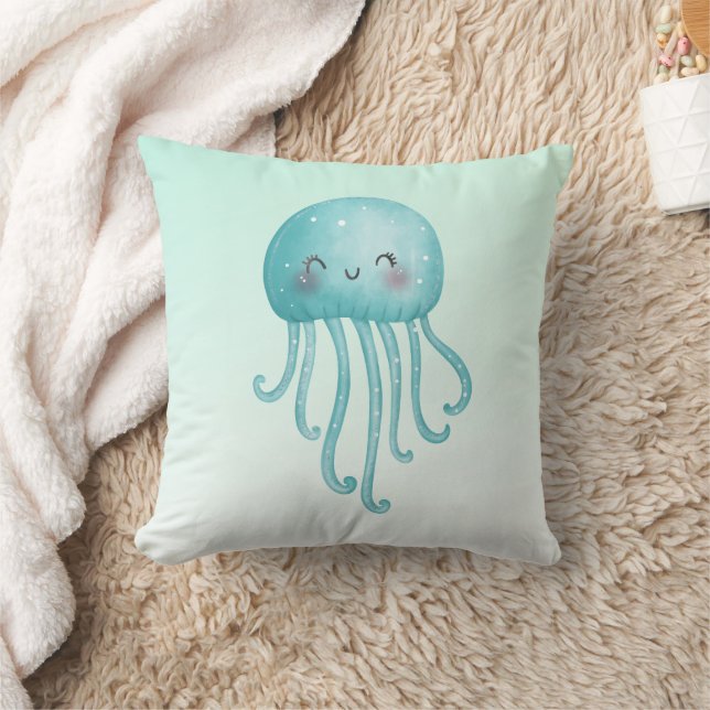 Coussin Cute et amusante méduse bleu-vert (Couverture)