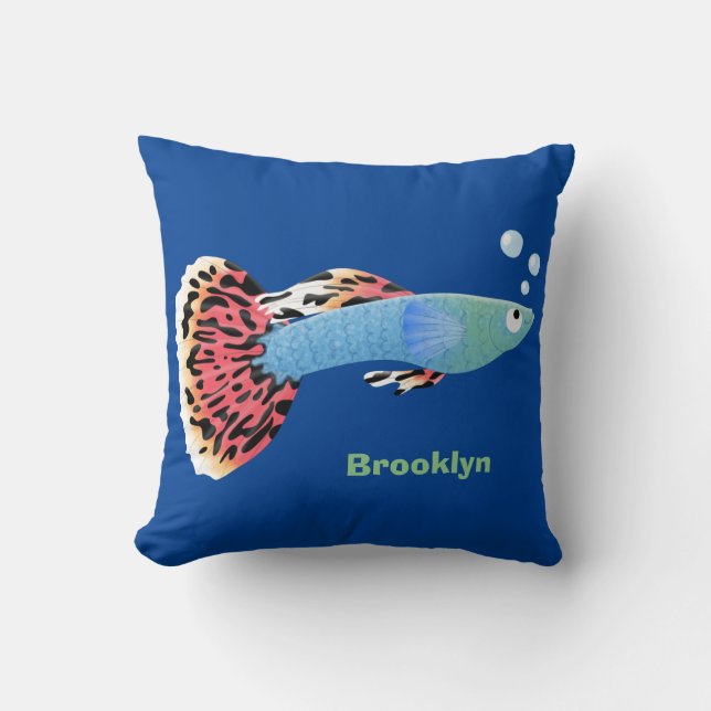 Coussin Cute fancy guppy tropical fish cartoon  (Recto)
