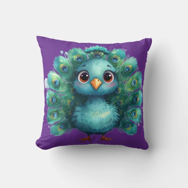 Coussin Cute Fantasy whimsical Blue Peacock (Recto)