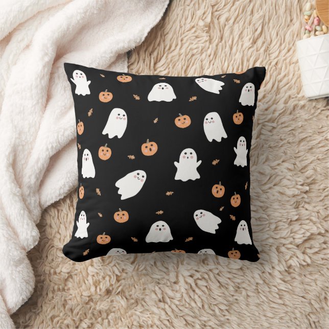 Coussin Cute Fantôme et Citrouille Motif d'Halloween noir (Couverture)