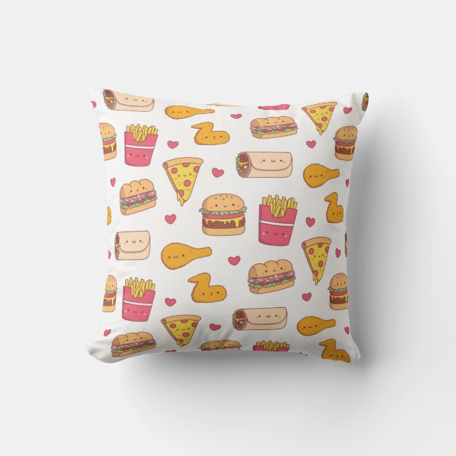 Coussin Cute Fast Food Burrito Pizza Sandwich Burger Fries (Recto)