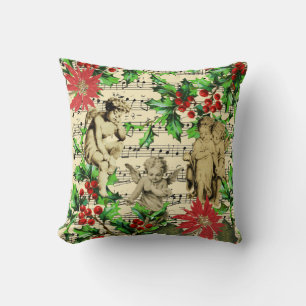 Coussin Cute Festive Vintage Angel Cherubs Holly Noël