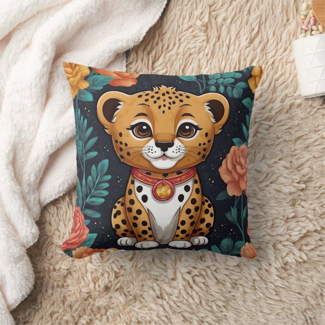 Coussin Cute floral bleu Cheetah Imprimer (Couverture)