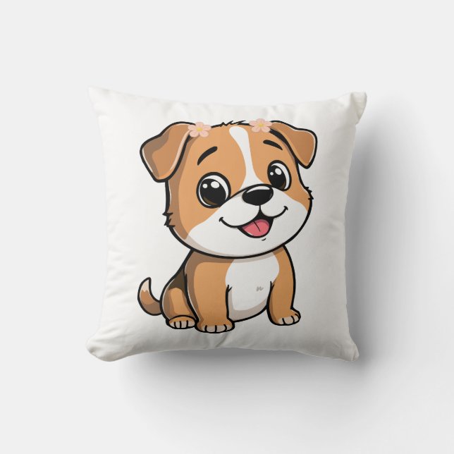Coussin Cute Floral Puppy Throw Pillow – Soft Pink flower (Recto)